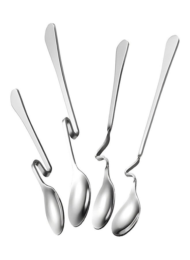 MUCKLILY 4Pcs Stainless Steel Cup Hanging Spoons Curved Handle Tea Coffee Stirring Spoons Honey Jam Dessert Serving Utensils 7.28 Inch - Image 1