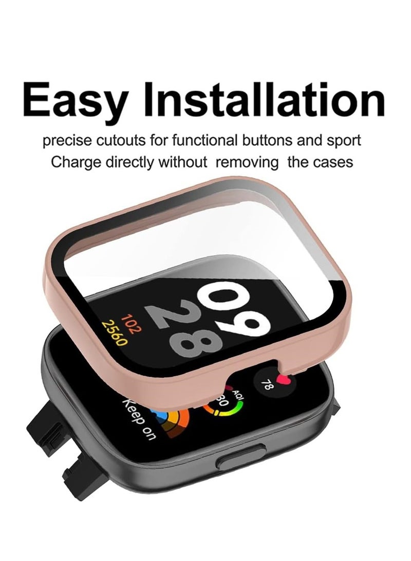 2 Pcs Case With Tempered Glass Screen Protector Compatible for Xiaomi Redmi Watch 3, 9H Hardness All-round Protective Cover Ultra-thin Protective PC Case Cover, Pink and Black - Image 2