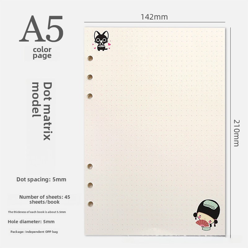 Generic 6-Hole A5/A6 Colorful Blank Dot Grid Planner Refill A5 dot matrix 