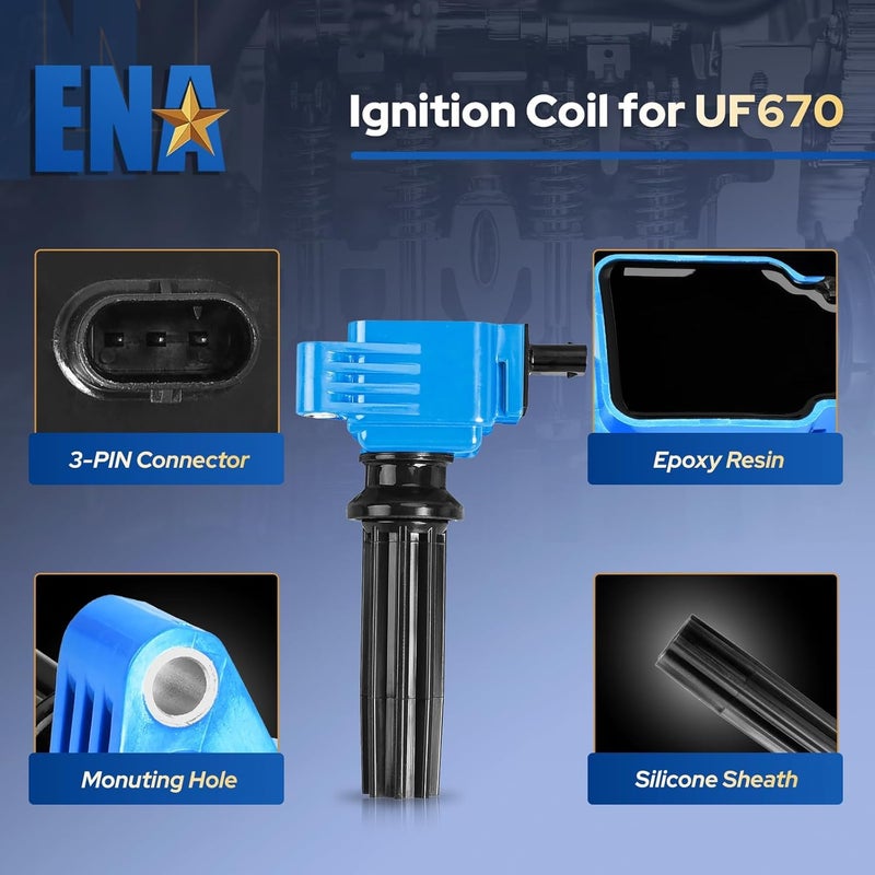 ENA Set of 4 Ignition Coil Pack Compatible with Ford Explorer 2.0L 2.3L L4 and Focus 2.0L 2.3L L4 UF670 - Image 2