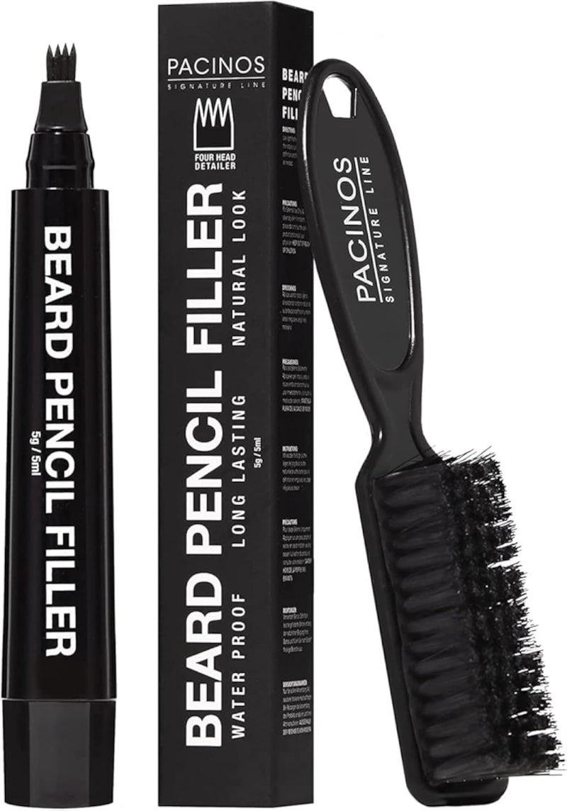 Beard Filler Pen for Men - Waterproof & Sweatproof, Long Lasting - Beard Pen with Small Brush Creates Natural Looking Beard, Mustache & Eyebrows (Black)