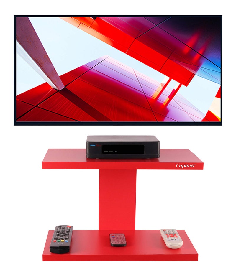 Captiver Engineered Wood Wall Mounted Tv Set Top Box WiFi Stand Racks Shelf Units (Red) - Image 2