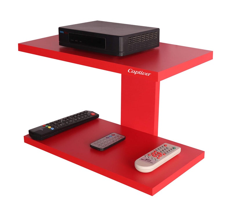 Captiver Engineered Wood Wall Mounted Tv Set Top Box WiFi Stand Racks Shelf Units (Red) - Image 1