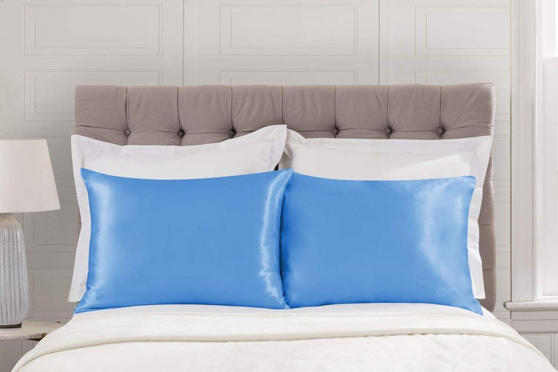 ShopBedding Luxury Satin Pillowcase for Hair - Standard Satin Pillowcase with Zipper  Jewel Blue (Pillowcase Set of 2) - Blissford - Image 3