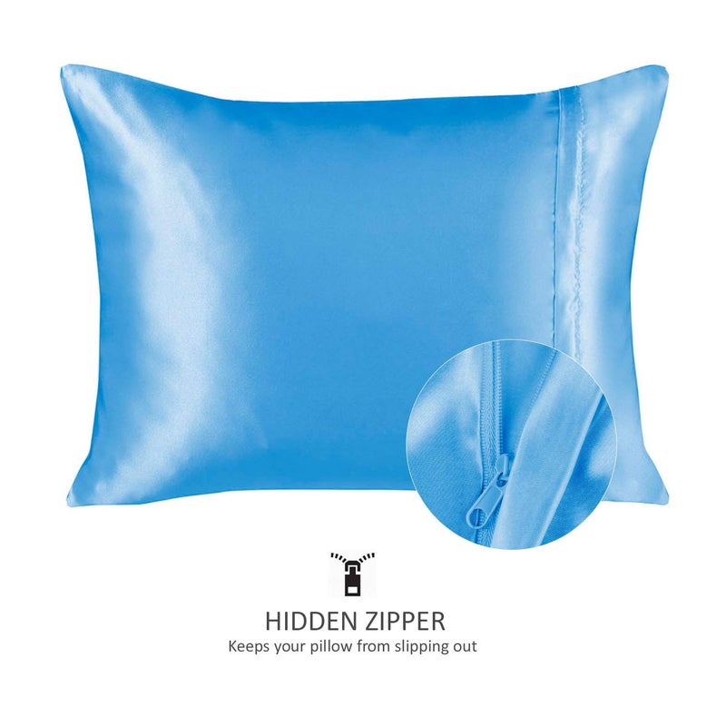 ShopBedding Luxury Satin Pillowcase for Hair - Standard Satin Pillowcase with Zipper  Jewel Blue (Pillowcase Set of 2) - Blissford - Image 2