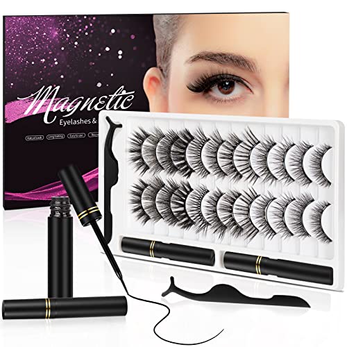 3D Natural Magnetic Eyelashes with Eyeliner Kit Lightweight Lashes Natural Look 12 Pairs False Lashes Kit No Glue Needed Reusable Easy to Use 12 Pair