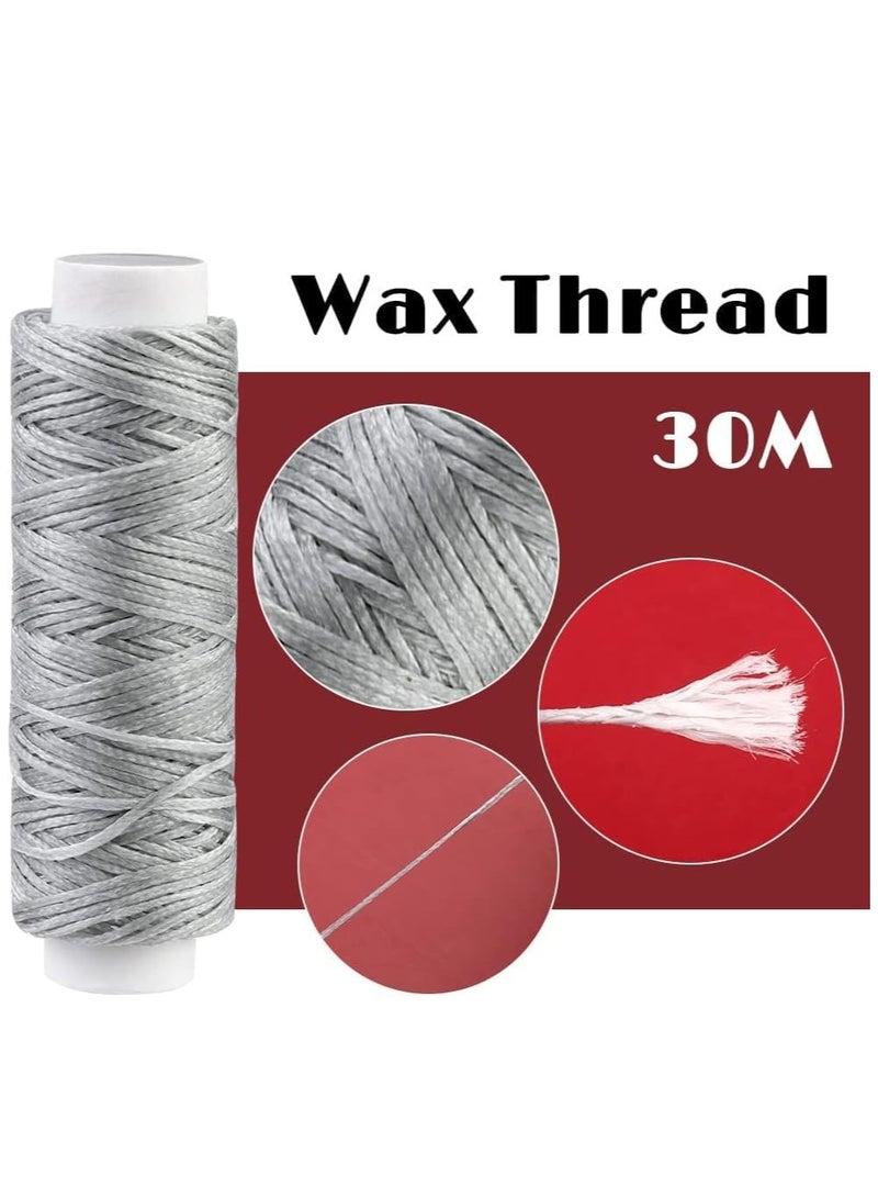 SOLARAE Waxed Thread 32 Yards with 7 pcs Leather Hand Sewing Needles, Flat Sewing Waxed Thread for Home Upholstery Carpet Leather Sewing Waxed Thread Cord Leather Craft DIY Grey - Image 2