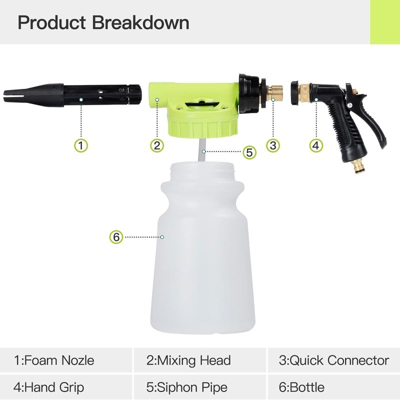 Foam Car Wash Foam Sprayer Soap Foam Blaster, Adjustable Ratio Dial Foam Cannon for Cleaning with Quick Connector to Any Garden Hose| Car Detailing Tool(Copper Connector) - Image 3