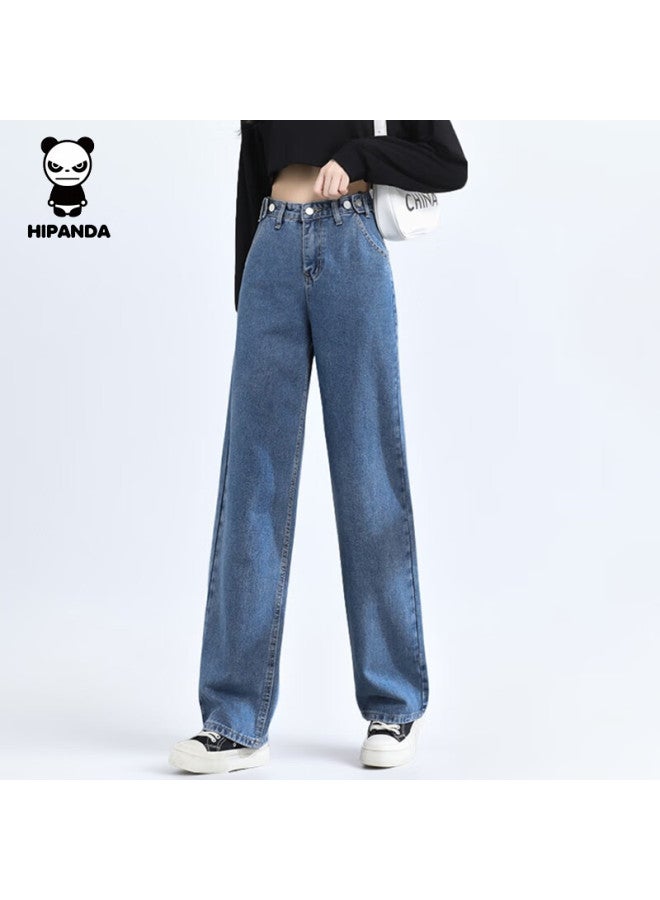 Hipanda o Panda Women's Jeans High Waist Wide Leg Pants Draped Fashion Loose Fit Long Pants Dark Blue S - Image 1