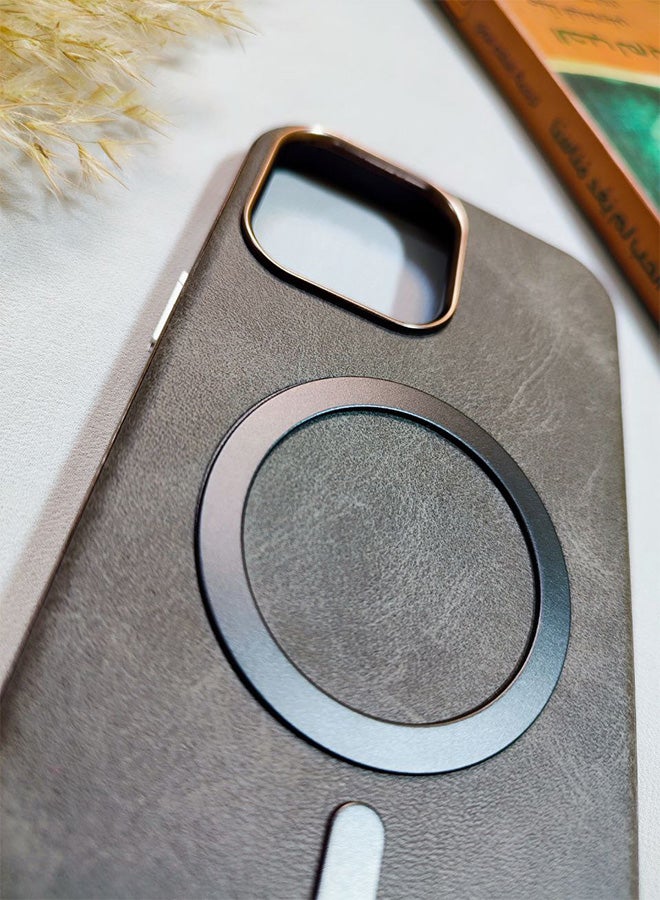 جراب جلد متوافق مع هاتف ايفون 13 برو ماكس، يدعم الشحن اللاسلكي ماج سيف، غطاء مقاوم للصدمات، مصنوع من الجلد الفاخر يكتسب مظهرًا طبيعيًا بمرور الوقت، واقي الكاميرا المرتفع يحمي مجموعة العدسات، مع بطانة داخلية، لهاتف ايفون 13 برو ماكس - رمادى - Image 5