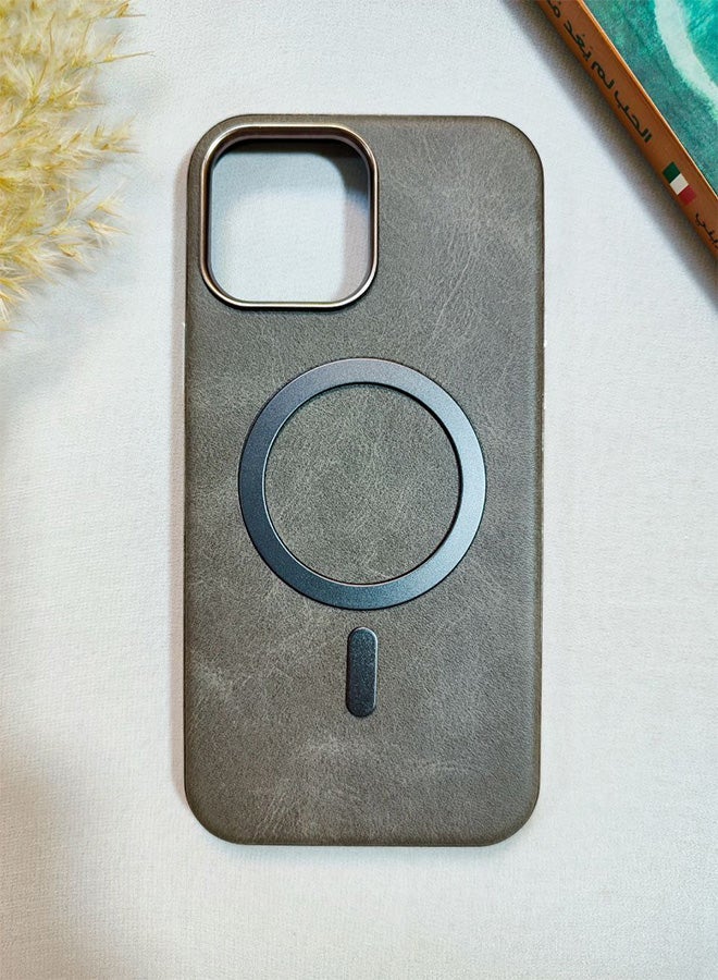 جراب جلد متوافق مع هاتف ايفون 13 برو ماكس، يدعم الشحن اللاسلكي ماج سيف، غطاء مقاوم للصدمات، مصنوع من الجلد الفاخر يكتسب مظهرًا طبيعيًا بمرور الوقت، واقي الكاميرا المرتفع يحمي مجموعة العدسات، مع بطانة داخلية، لهاتف ايفون 13 برو ماكس - رمادى - Image 2