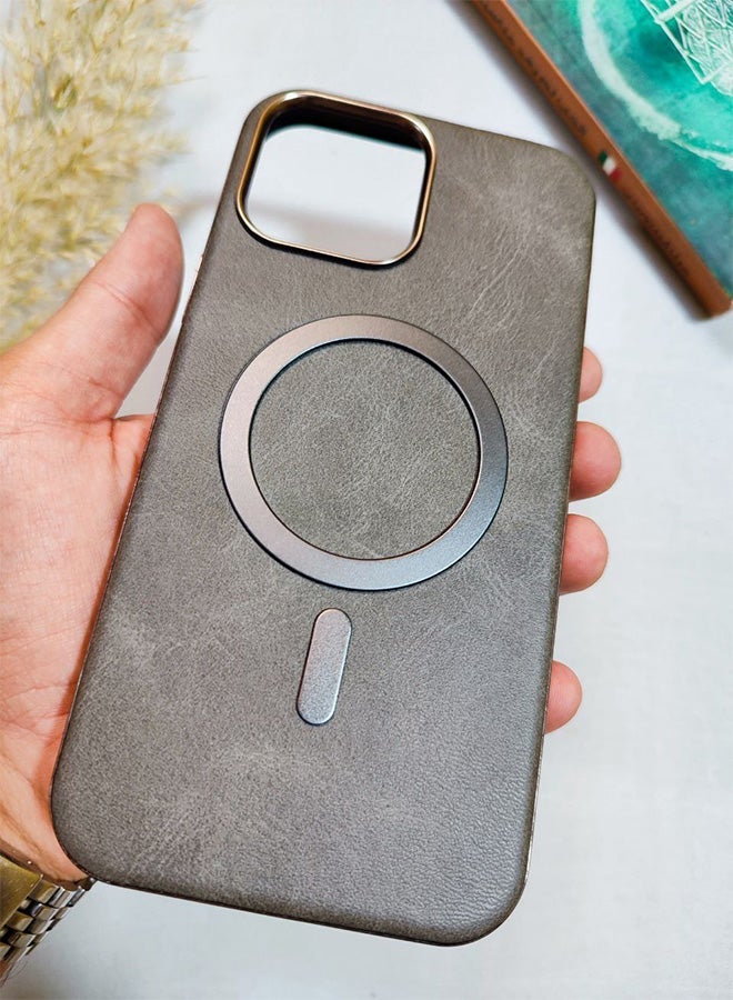 جراب جلد متوافق مع هاتف ايفون 13 برو ماكس، يدعم الشحن اللاسلكي ماج سيف، غطاء مقاوم للصدمات، مصنوع من الجلد الفاخر يكتسب مظهرًا طبيعيًا بمرور الوقت، واقي الكاميرا المرتفع يحمي مجموعة العدسات، مع بطانة داخلية، لهاتف ايفون 13 برو ماكس - رمادى - Image 3