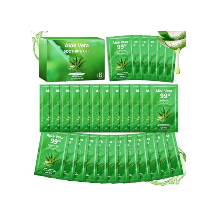 CAHIUYOA 30 Pack Mini Aloe Vera Gel Travel Size,99% Pure Aloe Vera Gel | Refreshing,Cooling,Soothing for Face,Hair,Sunburn Relief,Hydrating Organic Sun Burnt After-sun Gel for All Skin Types
