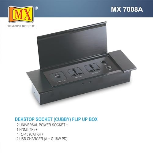 MX Premium Power Console 16A | 6 مقابس عالمية + 2 منافذ USB | مشبك مكتب قابل للإزالة | مفتاح رئيسي | مقبس سطح المكتب مع 3AC + USB-A/C + HDMI + LAN (أسود) - Image 3