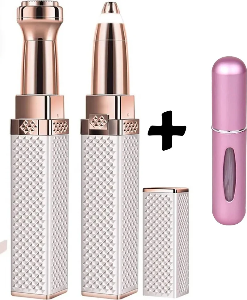 موبي Luxury 2-Headed Bristle Feather Mustache Eyebrow Plucking Epilator and Mini Perfume Bottle