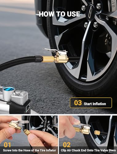 EVOULTES 2pcs Tire Air Chuck with Clip Adapter, Brass Tire Inflation Hose Adapter with Locking Tire Nozzle Valve Thread, Unscrewed Twist Connection Converts to Locking Connection for Air Compressor Pump Clamp - Image 5