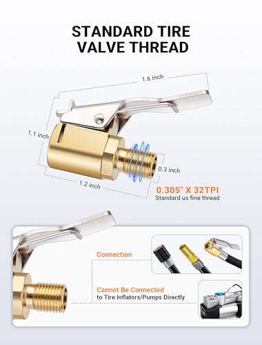 EVOULTES 2pcs Tire Air Chuck with Clip Adapter, Brass Tire Inflation Hose Adapter with Locking Tire Nozzle Valve Thread, Unscrewed Twist Connection Converts to Locking Connection for Air Compressor Pump Clamp - Image 2