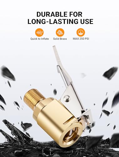EVOULTES 2pcs Tire Air Chuck with Clip Adapter, Brass Tire Inflation Hose Adapter with Locking Tire Nozzle Valve Thread, Unscrewed Twist Connection Converts to Locking Connection for Air Compressor Pump Clamp - Image 4