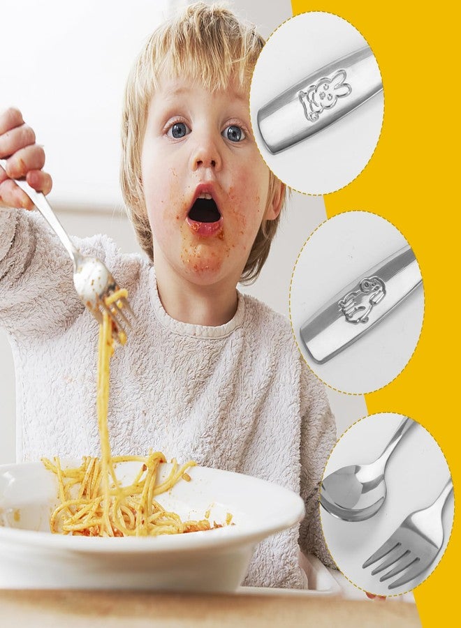 HANSGO 12PCS Toddler Utensils Stainless Steel, Kids Silverware Set, Metal Kids Safe Forks and Spoons with Bunny and Puppy Motifs, Dishwasher Safe - Image 4