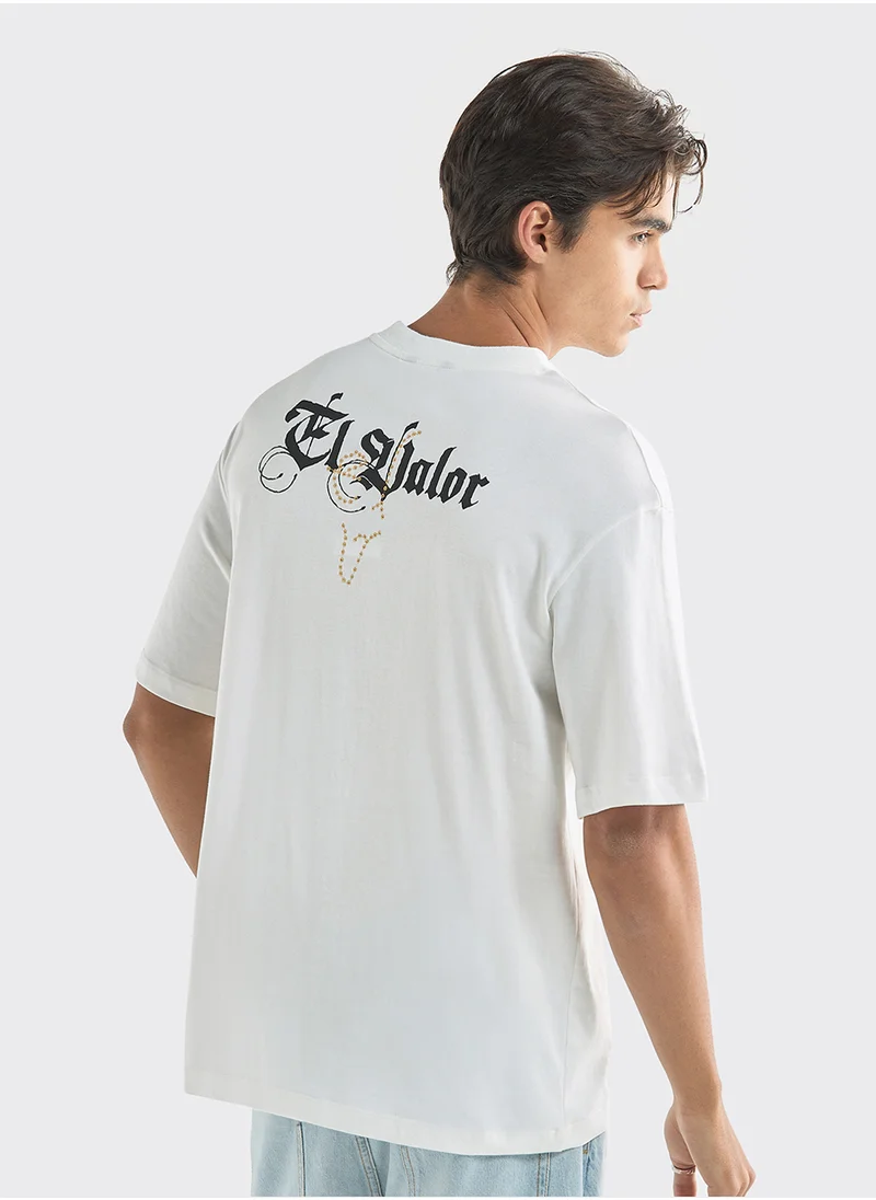 فاف Printed T-shirt with Crew Neck and Short Sleeves