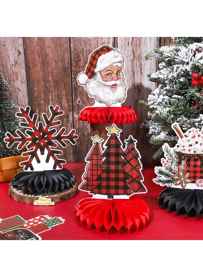 وولاين 12 قطعة من قطع مركزية على شكل قرص العسل منقوش عليها نقشة الجاموس باللونين الأحمر والأسود، ديكورات متنوعة على شكل قرص العسل ثلاثية الأبعاد لطاولة عيد الميلاد لمستلزمات الحفلات - Image 4