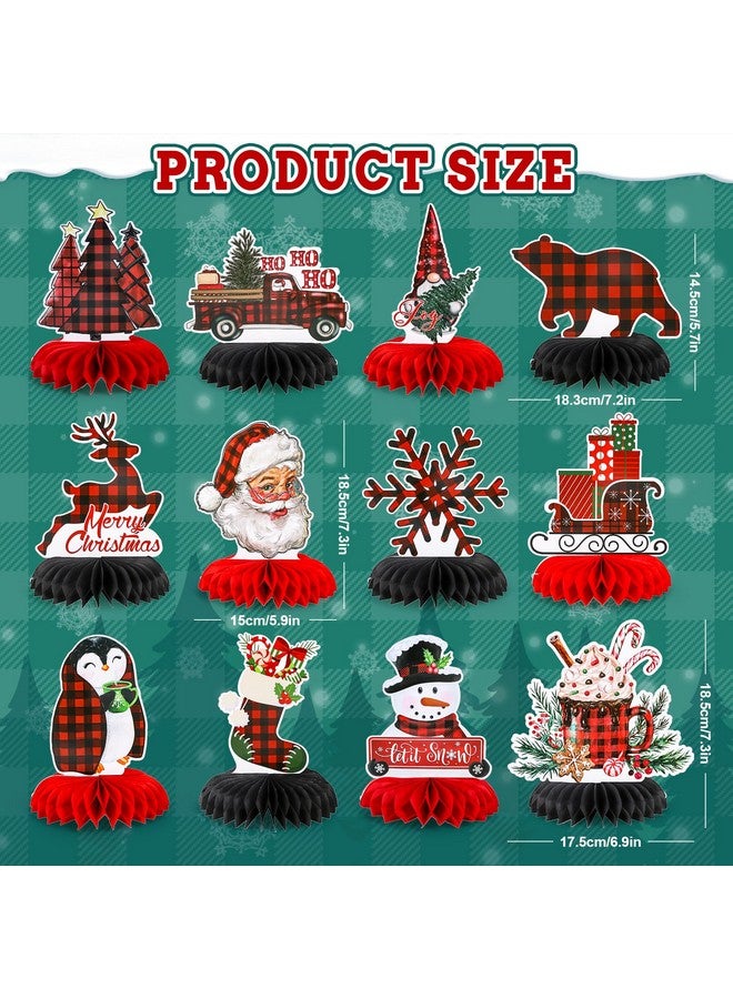 وولاين 12 قطعة من قطع مركزية على شكل قرص العسل منقوش عليها نقشة الجاموس باللونين الأحمر والأسود، ديكورات متنوعة على شكل قرص العسل ثلاثية الأبعاد لطاولة عيد الميلاد لمستلزمات الحفلات - Image 2