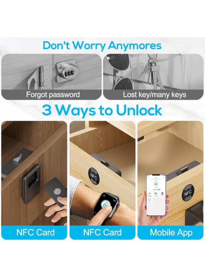 أقفال خزانة ذكية مطوّرة للخزائن وأقفال أدراج كهربائية مخفية بدون مفتاح، وأقفال NFC مخفية بدون الحاجة إلى الحفر، وأقفال أمان إلكترونية للأطفال لخزائن المشروبات والخزائن والأدراج والمكاتب (وظيفة NFC ا - Image 2