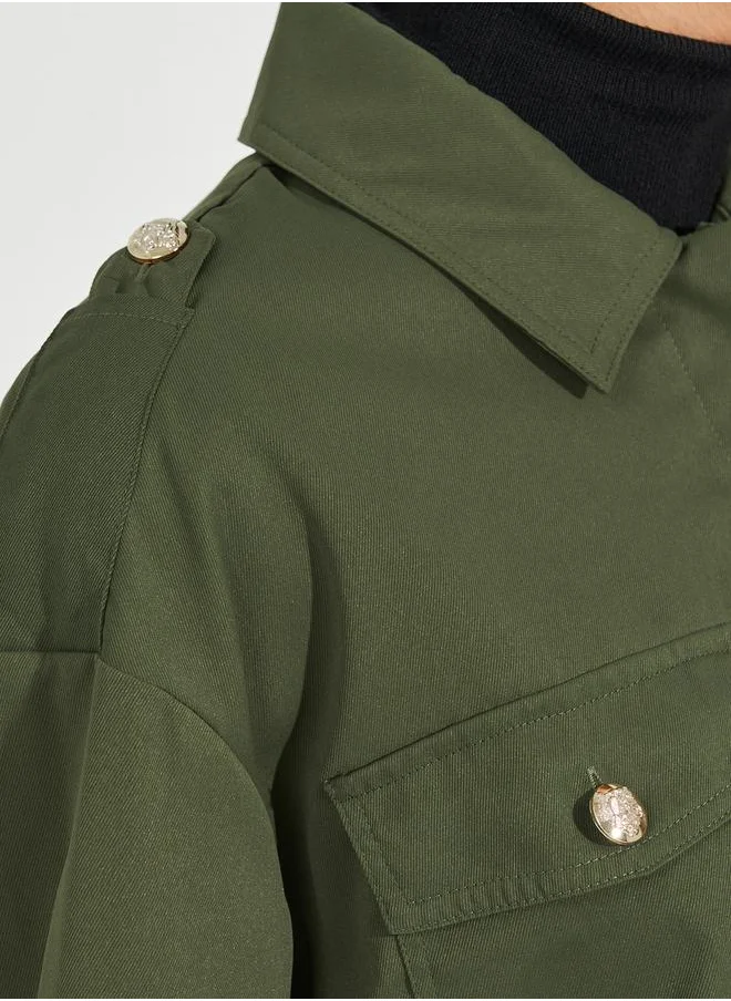 Styli Twill Oversized Shirt with Flap Pockets