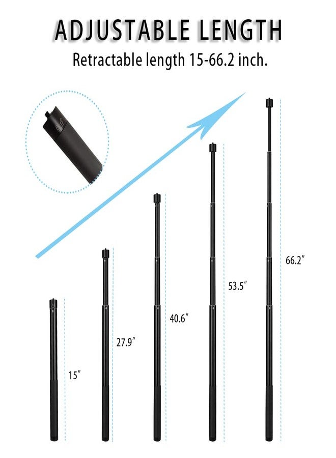 VVHOOY 15-66.2 inch Invisible Long Selfie Stick,1/4" Extended Monopod Pole Compatible with GoPro Hero 13 12 11 10 9 8 7 Insta360 X5 X4 AKASO EK7000 Brave 4 7 LE DJI Osmo Action 5 Pro 4 ODDV Action Camera - Image 2
