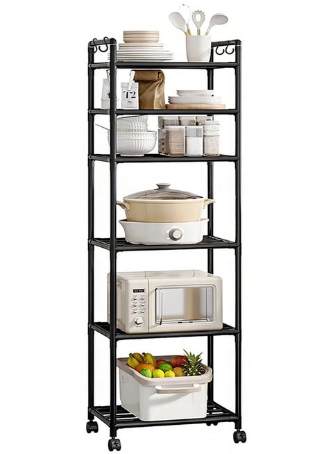 6 Tier Storage Shelves Portable Standing Storage Rack with 4 Hooks For Kitchen Bedroom Shelves Removable Combination Bakers Rack Rolling Wheel Shelves for Kitchen Entryway Rack 170*42*32cm