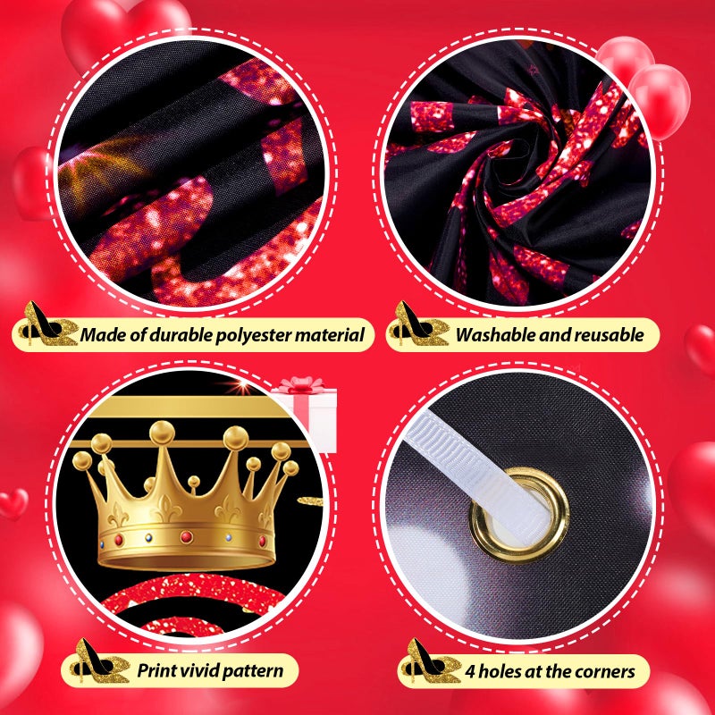 Yoirrat Red Black Gold Happy Birthday Banner, Red and Black Birthday Party Decorations Backdrop for Women Girls Large Sign Glitter Gold Bday Banner Photo Background Supplies 71x 43.3 Inches - Image 3
