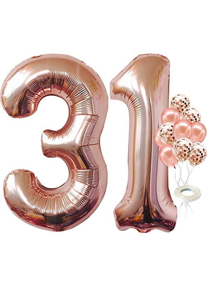 KATCHON Rose Gold 31 Number Balloon Large 40 Inch 31 Birthday Decorations For Women | Rose Gold Number 31 Balloon With Confetti Balloons For Happy 31St Birthday Decorations | 31St Birthday Party Supplies - Image 1