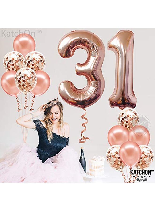 KATCHON Rose Gold 31 Number Balloon Large 40 Inch 31 Birthday Decorations For Women | Rose Gold Number 31 Balloon With Confetti Balloons For Happy 31St Birthday Decorations | 31St Birthday Party Supplies - Image 2