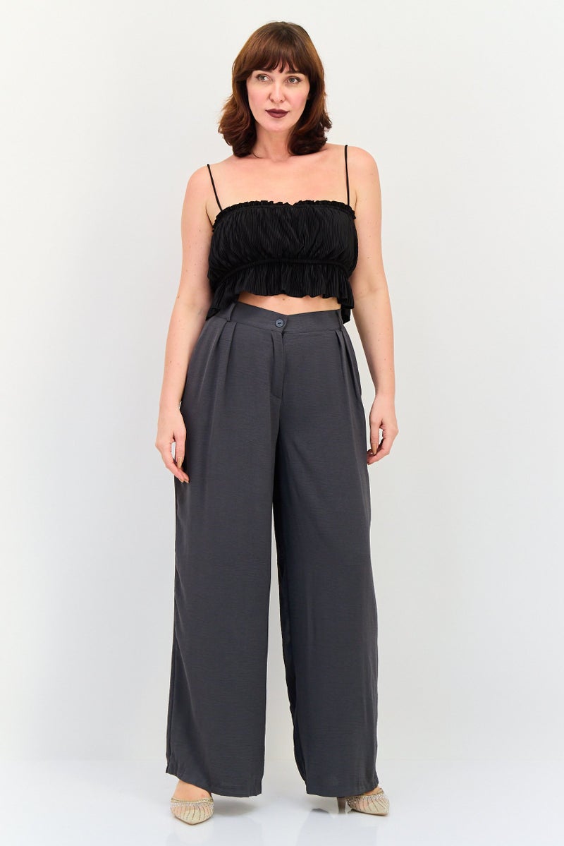 Bershka Women Square Neck Sleeveless Ribbed Crop Top, Black - Image 4