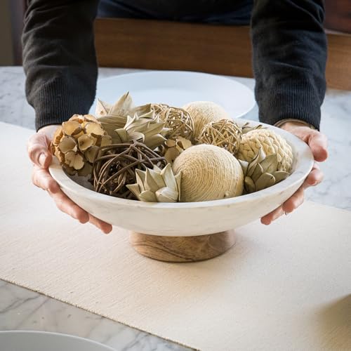 Cork & Mill Marble Decorative Bowl for Home Decor - Handcrafted Natural Stone with Acacia Wood Pedestal - Versatile 11" Catch All for Entryway, Kitchen Fruit Bowl, Potpourri, Dining Table Centerpiece - Image 4