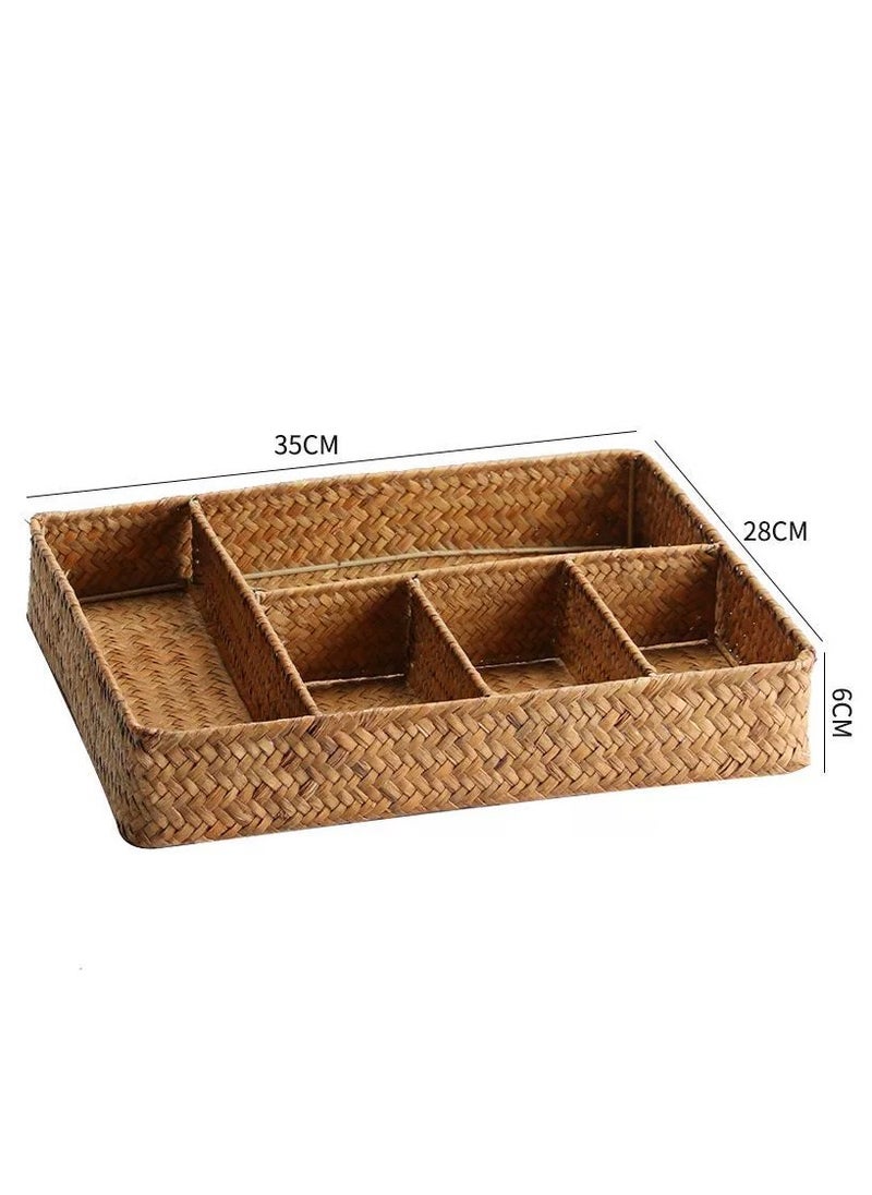San Yi Natural Rattan Hand-Woven Desktop Organizer with Metal Frame – Multi-Compartment Storage, Eco-Friendly & Durable  - Image 1