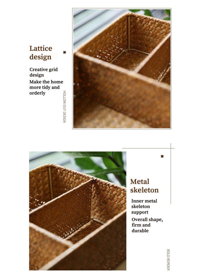 San Yi Natural Rattan Hand-Woven Desktop Organizer with Metal Frame – Multi-Compartment Storage, Eco-Friendly & Durable  - Image 2