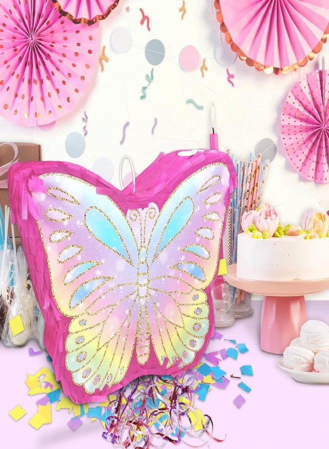 KiDEPOCH Butterfly Pinata for Birthday Party Supplies Colorful Pull String Butterfly Pinata for Girls Butterfly Themed Party Decoration, Small Pinata Party Supplies(16 x 12.6 x 4.2 In), Dark Pink - Image 3