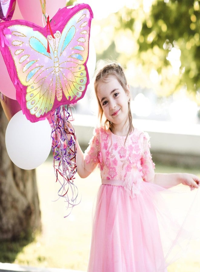 KiDEPOCH Butterfly Pinata for Birthday Party Supplies Colorful Pull String Butterfly Pinata for Girls Butterfly Themed Party Decoration, Small Pinata Party Supplies(16 x 12.6 x 4.2 In), Dark Pink - Image 4