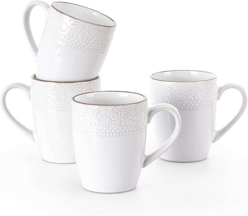 famiware Coffee Mugs Sets for 4 Eden 12 oz Mug Set Coffee Cups with Handle for Coffee Tea Cocoa and Milk Microwave and Dishwasher Safe White Floral - Image 1