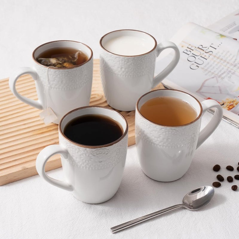 famiware Coffee Mugs Sets for 4 Eden 12 oz Mug Set Coffee Cups with Handle for Coffee Tea Cocoa and Milk Microwave and Dishwasher Safe White Floral - Image 2
