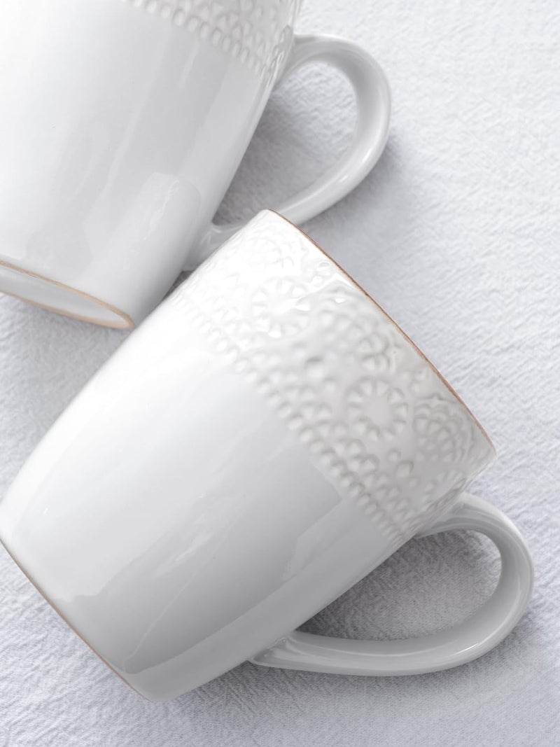 famiware Coffee Mugs Sets for 4 Eden 12 oz Mug Set Coffee Cups with Handle for Coffee Tea Cocoa and Milk Microwave and Dishwasher Safe White Floral - Image 4