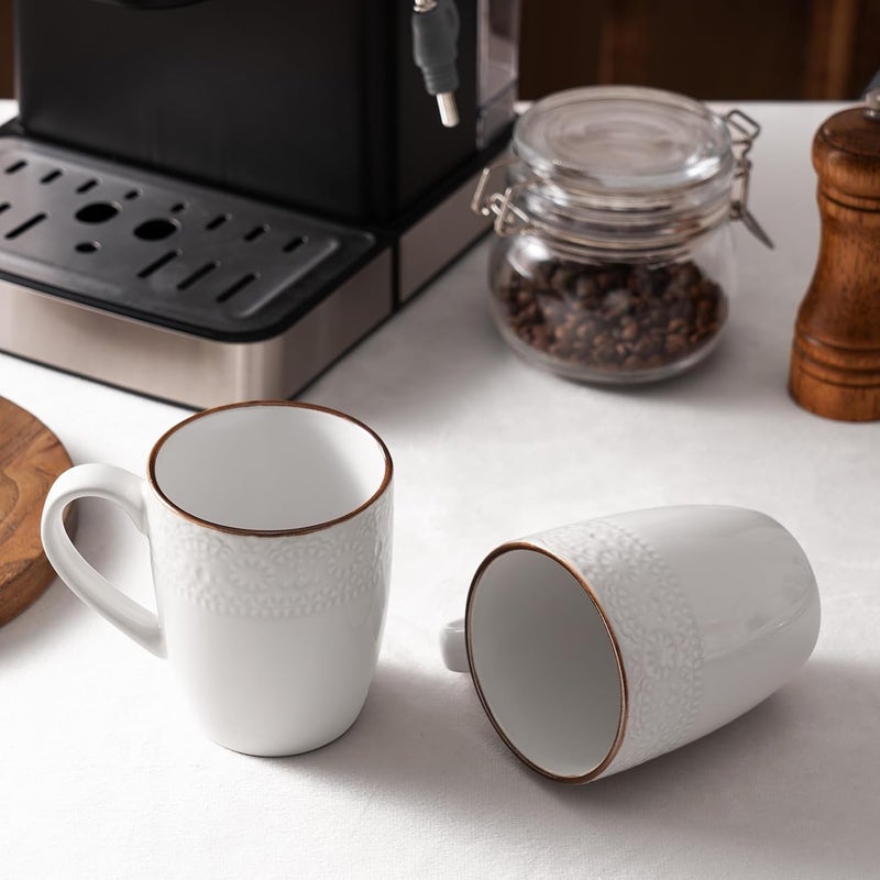 famiware Coffee Mugs Sets for 4 Eden 12 oz Mug Set Coffee Cups with Handle for Coffee Tea Cocoa and Milk Microwave and Dishwasher Safe White Floral - Image 5