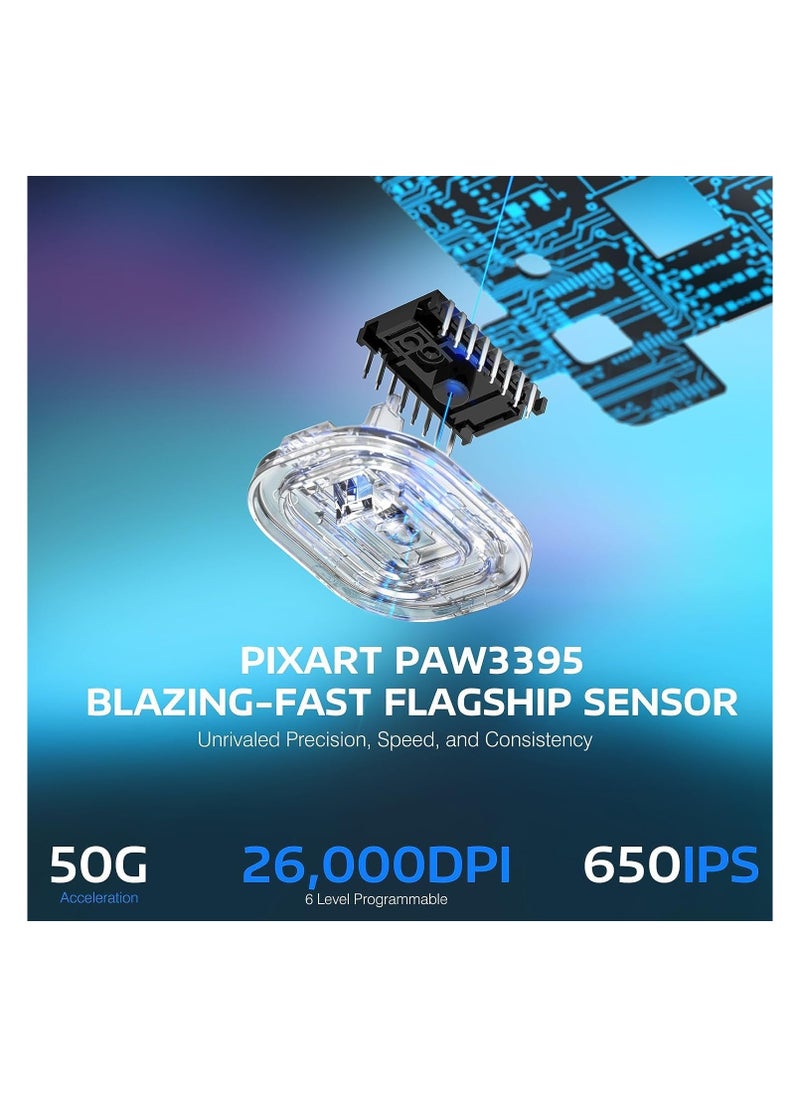 Attack Shark - Wireless Gaming Mouse + Griptape, 49g Triple Mode Ergonomic Computer Mouse, PAW3395 26K DPI Sensor, 200h Battery Life, Programmable Buttons, Gaming Accessories for PC/Laptop/Mac - Image 1