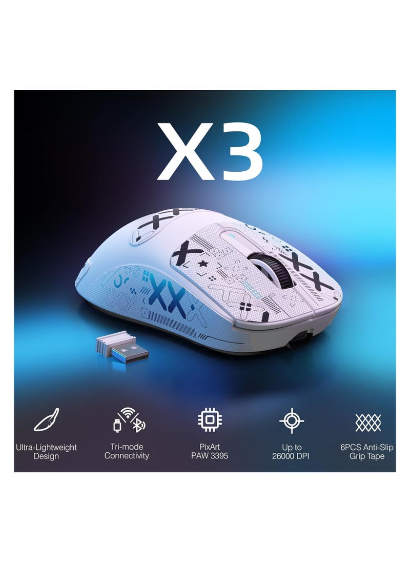 Attack Shark - Wireless Gaming Mouse + Griptape, 49g Triple Mode Ergonomic Computer Mouse, PAW3395 26K DPI Sensor, 200h Battery Life, Programmable Buttons, Gaming Accessories for PC/Laptop/Mac - Image 1