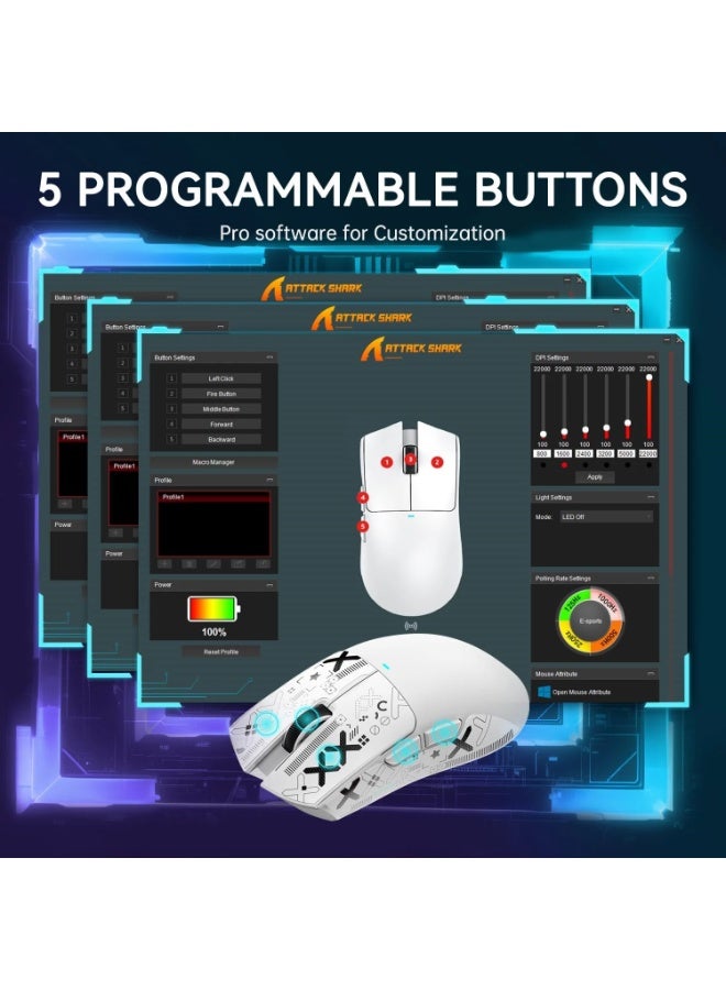 Attack Shark X11 Lightweight Tri-Mode Wireless 2.4G/USB-C Wired/BT Gaming Mouse with RGB Charging Dock ,22K DPI,PAW3311 Optical Sensor - Image 4