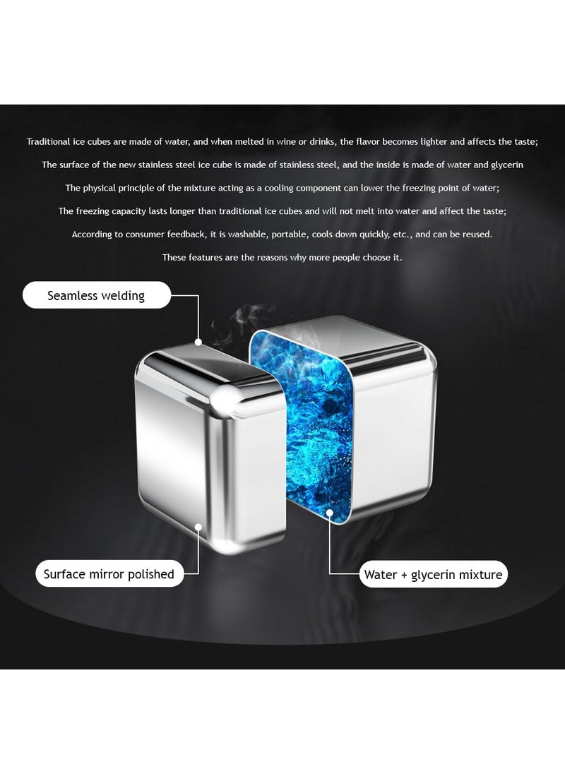 Syga SYGA 8 Stainless Steel Whiskey Stones Ice Cubes with Tongs & Container - Food Grade Quick-Frozen Ice for Wine - Metal Ice Cubes for Chilling Red Wine  - Image 3