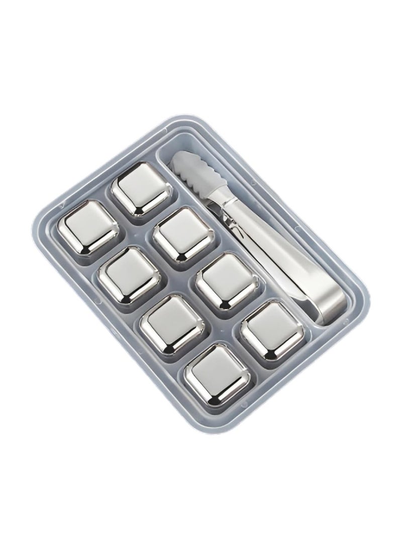 Syga SYGA 8 Stainless Steel Whiskey Stones Ice Cubes with Tongs & Container - Food Grade Quick-Frozen Ice for Wine - Metal Ice Cubes for Chilling Red Wine  - Image 1