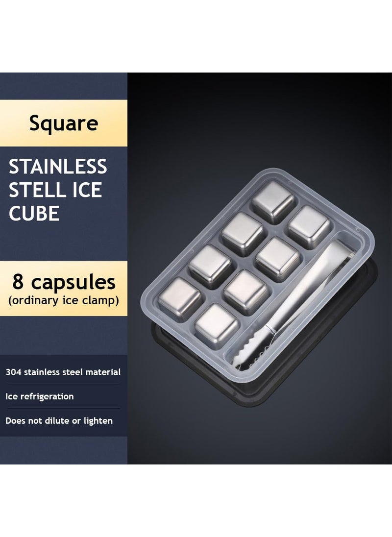 Syga SYGA 8 Stainless Steel Whiskey Stones Ice Cubes with Tongs & Container - Food Grade Quick-Frozen Ice for Wine - Metal Ice Cubes for Chilling Red Wine  - Image 2