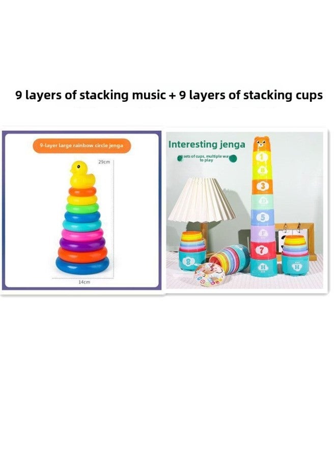Baby Development Intelligence Rainbow Tower Ring Stacking Music Early Education 0-1-2 Years Old Baby Tumbler Toy-Color:9 Layers Of Stacking Music + 9 Layers Of Stacking Cups - Image 1